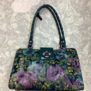 Brand New Purse Patricia Nash Deep Blue Nature Flora Leather Satchel